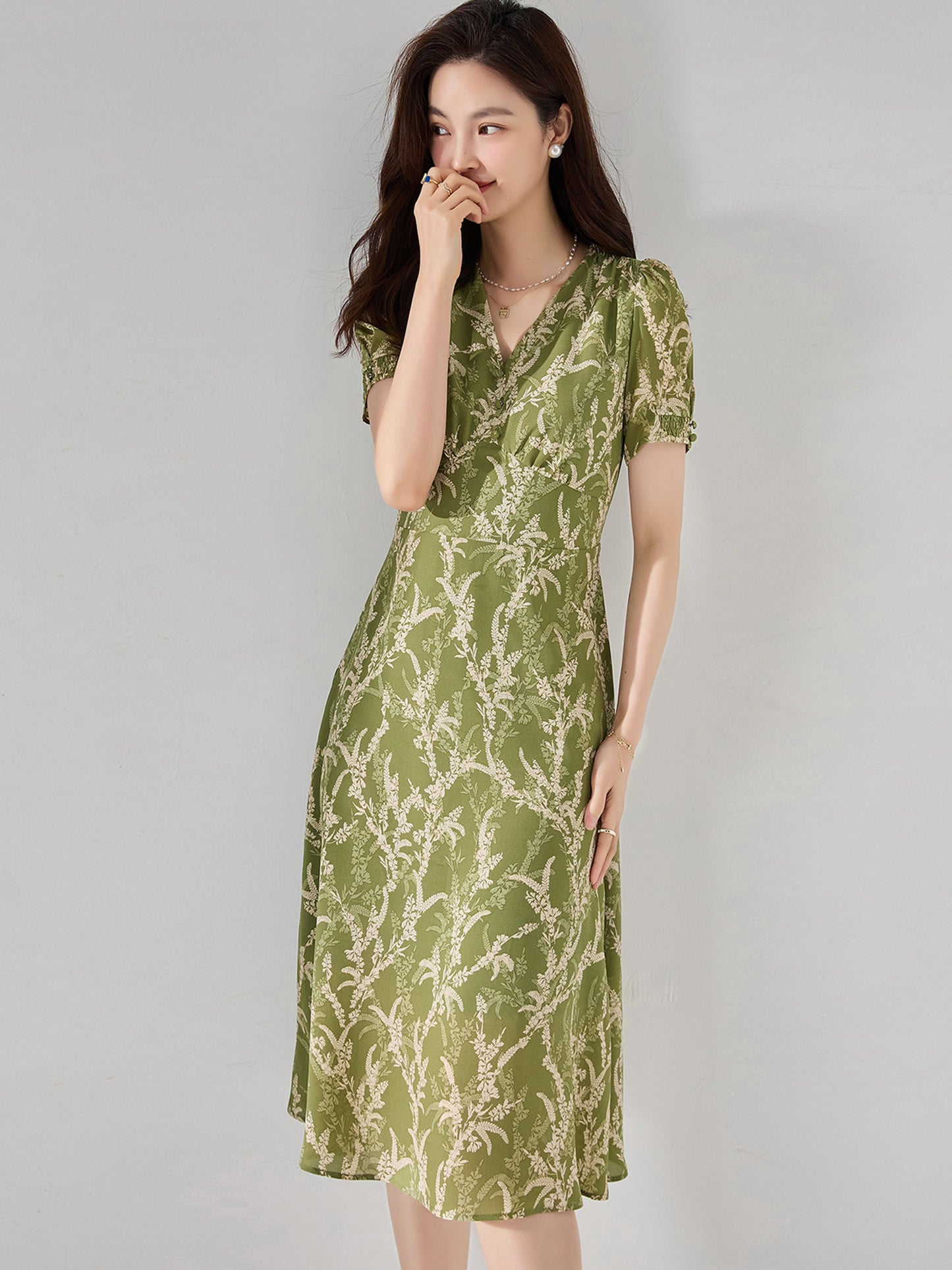 【C&M】Green Printed Dress