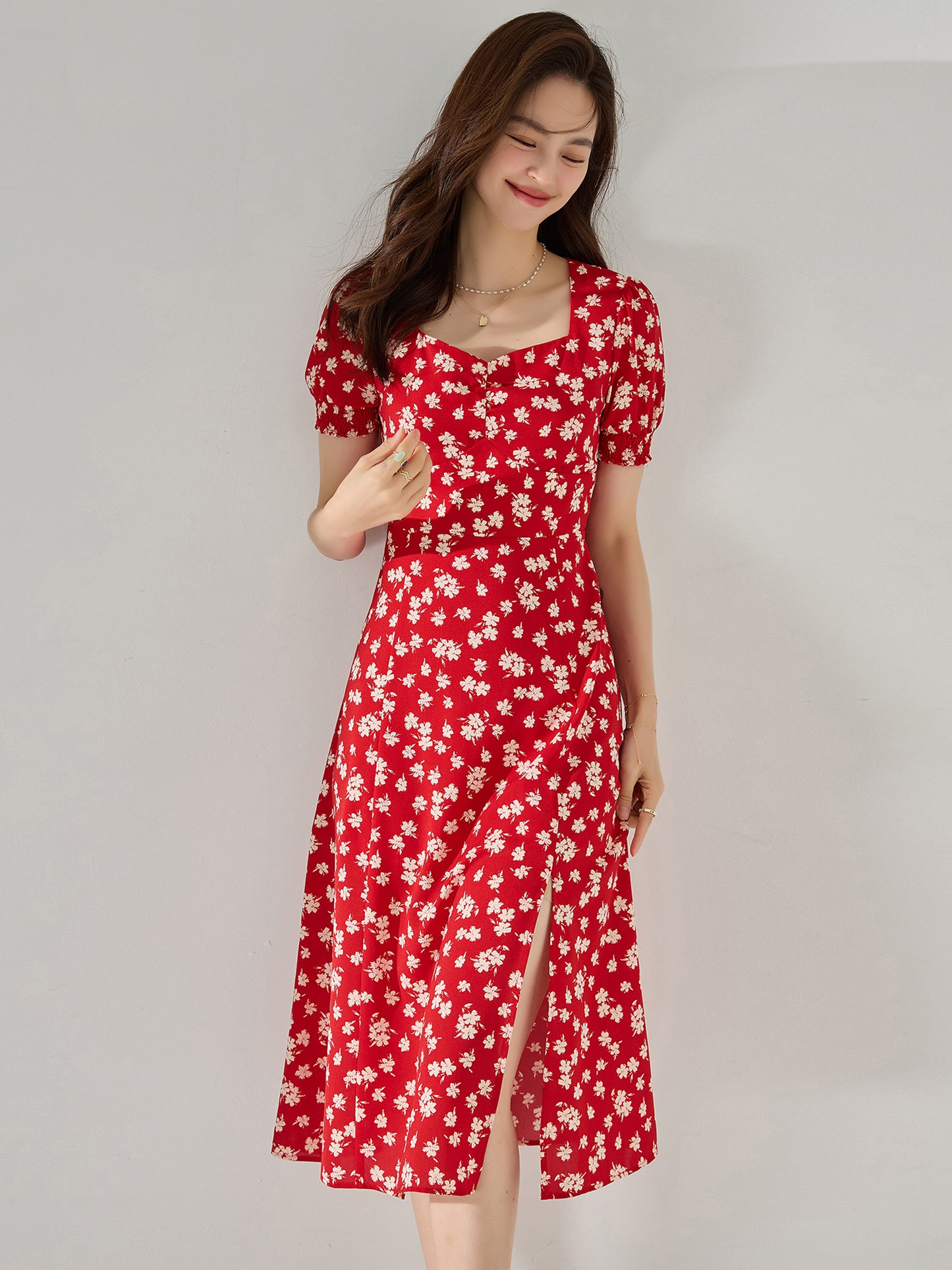【C&M】Red Printed Dress