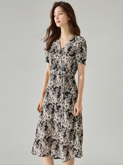 【C&M】Black and white floral dress