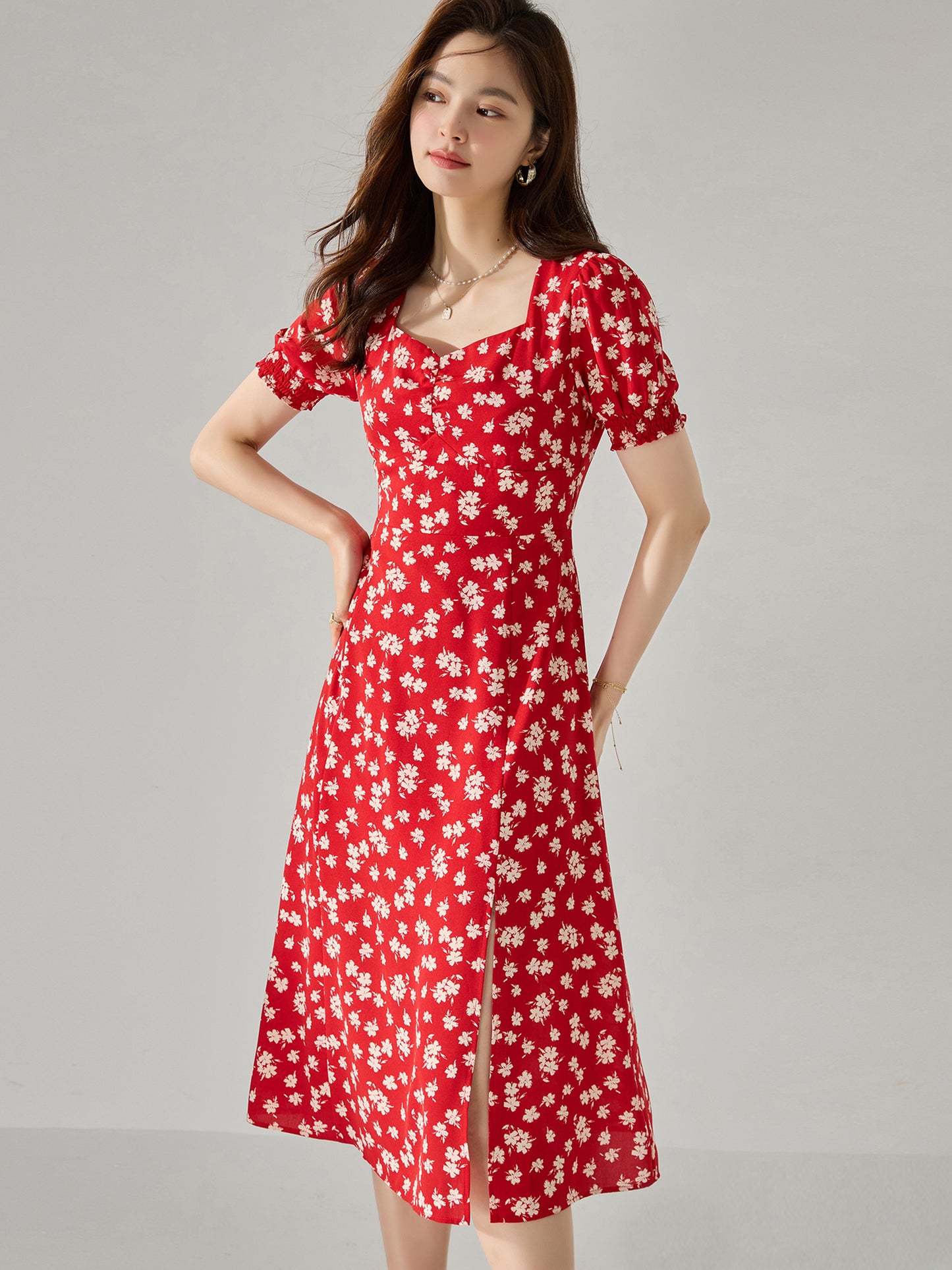 【C&M】Red Printed Dress