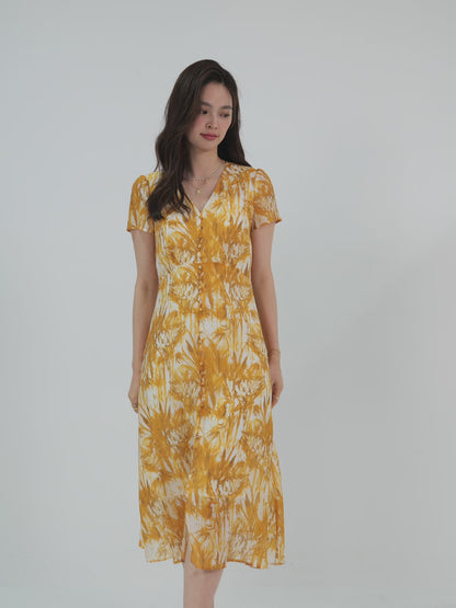 【C&M】Yellow Printed Dress
